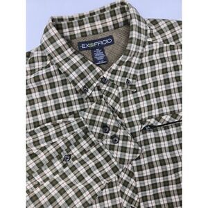 ExOfficio Shirt Mens XL Long Sleeve Button Down Checkered Polyester Green Brown